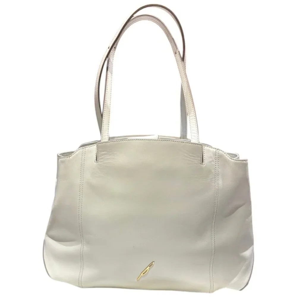 Brian Atwood White Leather Shoulder Bag Tote with Tassel